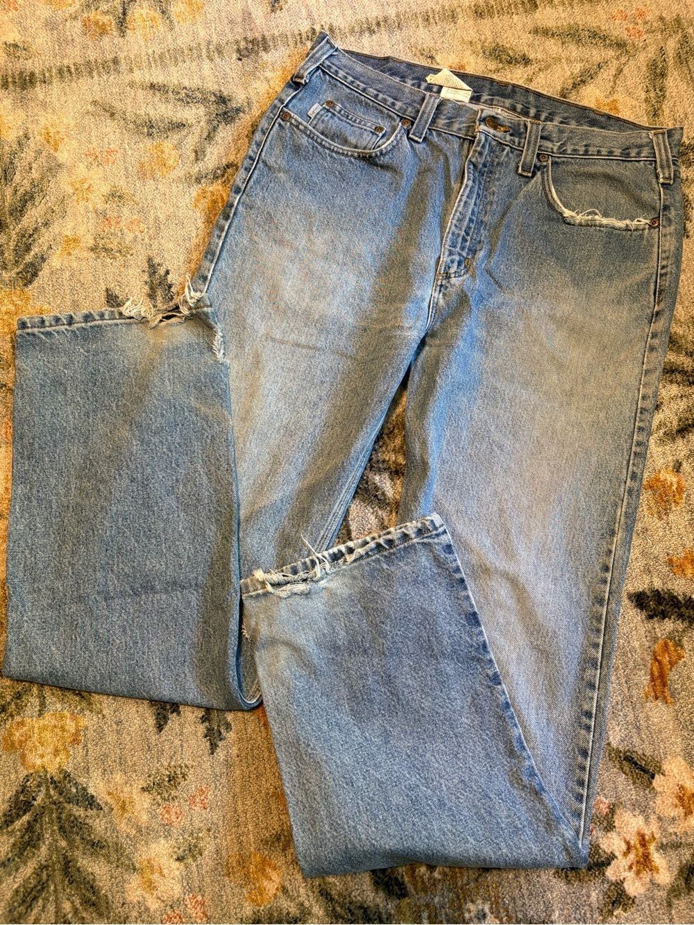 Carhartt Mens Traditional Fit Straight Leg Blue Denim Jeans B480 DPS Distressed